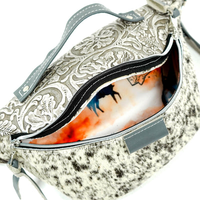 Bum Bag - Salt/Pepper w/ Silver tool-Bum Bag-Western-Cowhide-Bags-Handmade-Products-Gifts-Dancing Cactus Designs