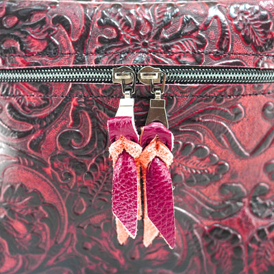 Caboose - All Embossed w/ Burgundy Tool-Caboose-Western-Cowhide-Bags-Handmade-Products-Gifts-Dancing Cactus Designs