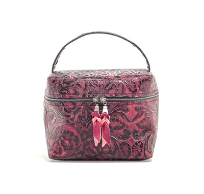 Caboose - All Embossed w/ Burgundy Tool-Caboose-Western-Cowhide-Bags-Handmade-Products-Gifts-Dancing Cactus Designs