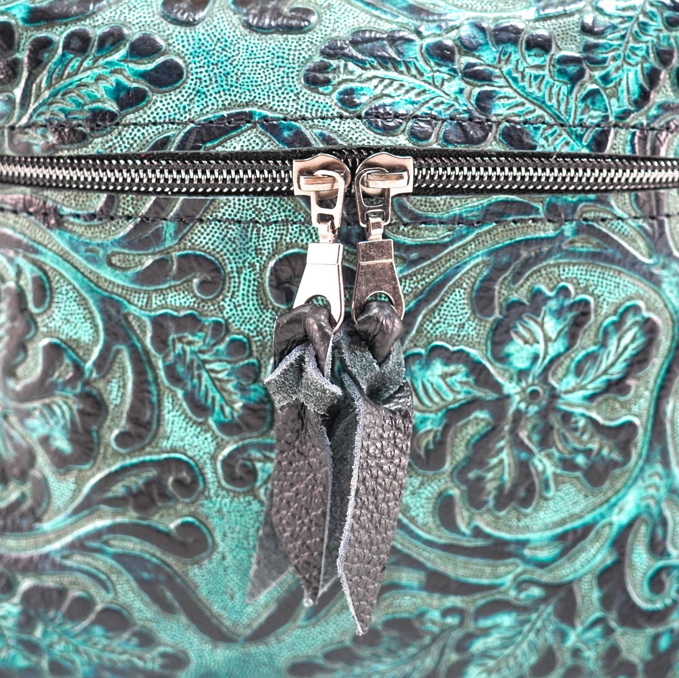 Caboose - All Embossed w/ Indigo Tool-Caboose-Western-Cowhide-Bags-Handmade-Products-Gifts-Dancing Cactus Designs