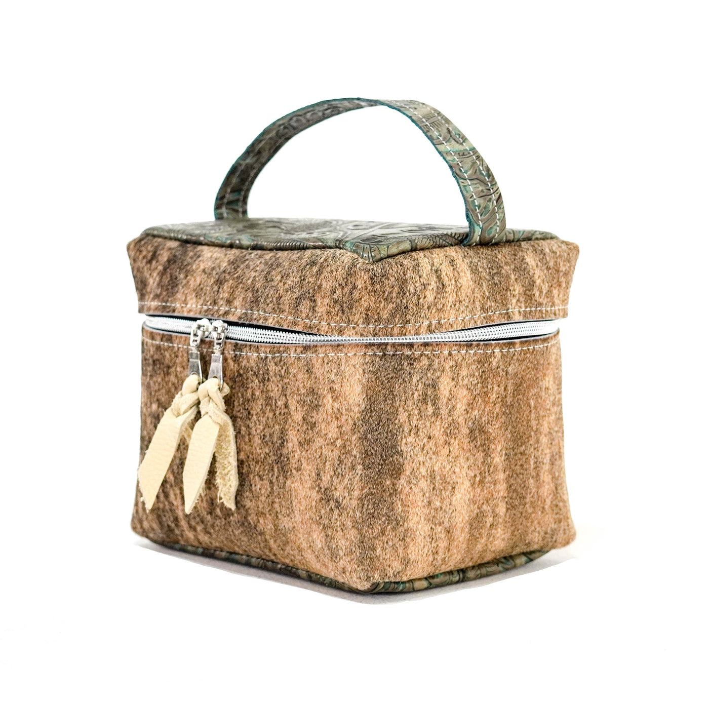 Caboose - Brindle w/ Turquoise Autumn-Caboose-Western-Cowhide-Bags-Handmade-Products-Gifts-Dancing Cactus Designs