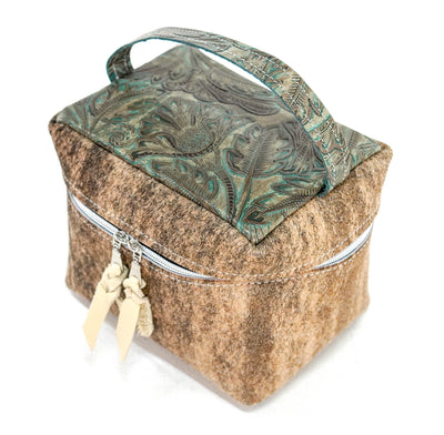 Caboose - Brindle w/ Turquoise Autumn-Caboose-Western-Cowhide-Bags-Handmade-Products-Gifts-Dancing Cactus Designs