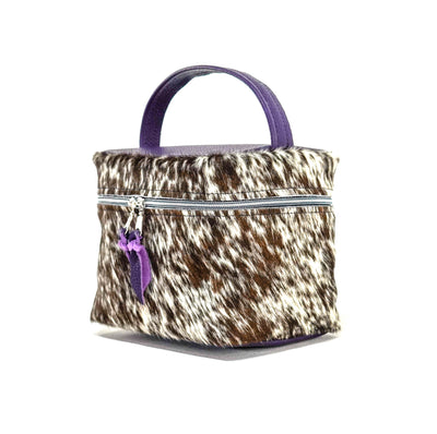 Caboose - Chocolate & White w/ Purple Leather-Caboose-Western-Cowhide-Bags-Handmade-Products-Gifts-Dancing Cactus Designs