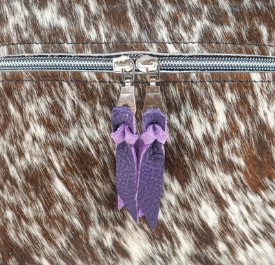 Caboose - Chocolate & White w/ Purple Leather-Caboose-Western-Cowhide-Bags-Handmade-Products-Gifts-Dancing Cactus Designs