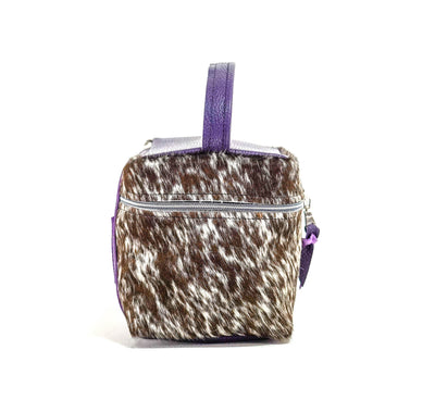 Caboose - Chocolate & White w/ Purple Leather-Caboose-Western-Cowhide-Bags-Handmade-Products-Gifts-Dancing Cactus Designs