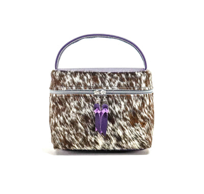 Caboose - Chocolate & White w/ Purple Leather-Caboose-Western-Cowhide-Bags-Handmade-Products-Gifts-Dancing Cactus Designs