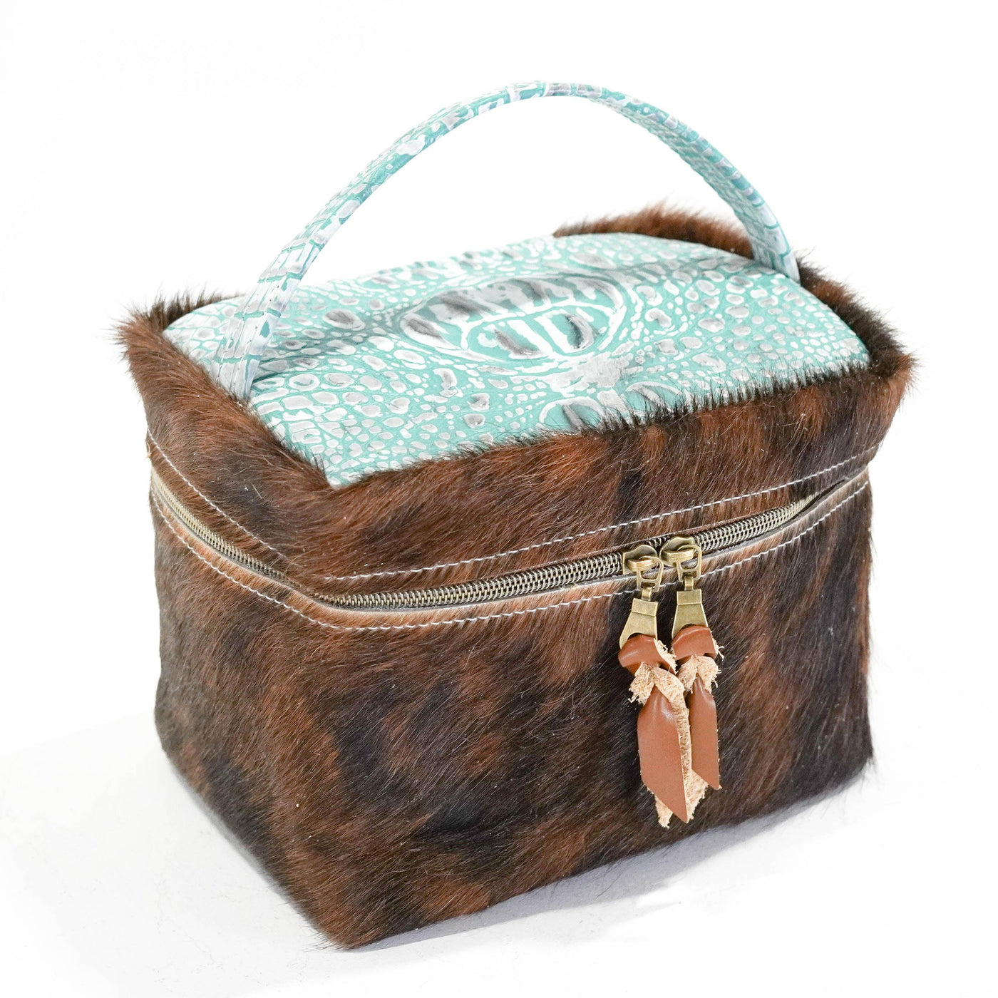 Caboose - Dark Brindle w/ Turquoise Sand Croc-Caboose-Western-Cowhide-Bags-Handmade-Products-Gifts-Dancing Cactus Designs