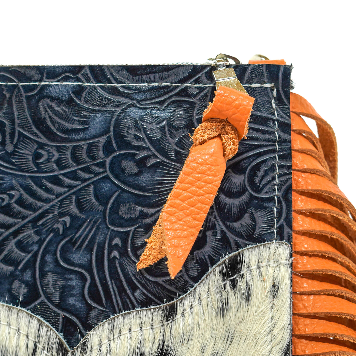 Carrie - Black & White w/ Blue Jean Tool-Carrie-Western-Cowhide-Bags-Handmade-Products-Gifts-Dancing Cactus Designs