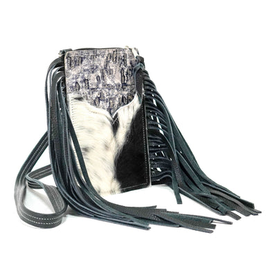 Carrie - Black & White w/ Denim Driftwood-Carrie-Western-Cowhide-Bags-Handmade-Products-Gifts-Dancing Cactus Designs