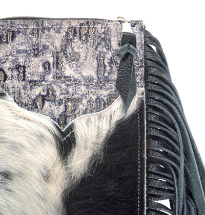 Carrie - Black & White w/ Denim Driftwood-Carrie-Western-Cowhide-Bags-Handmade-Products-Gifts-Dancing Cactus Designs