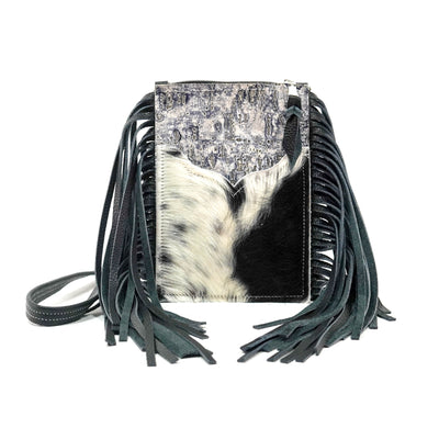 Carrie - Black & White w/ Denim Driftwood-Carrie-Western-Cowhide-Bags-Handmade-Products-Gifts-Dancing Cactus Designs