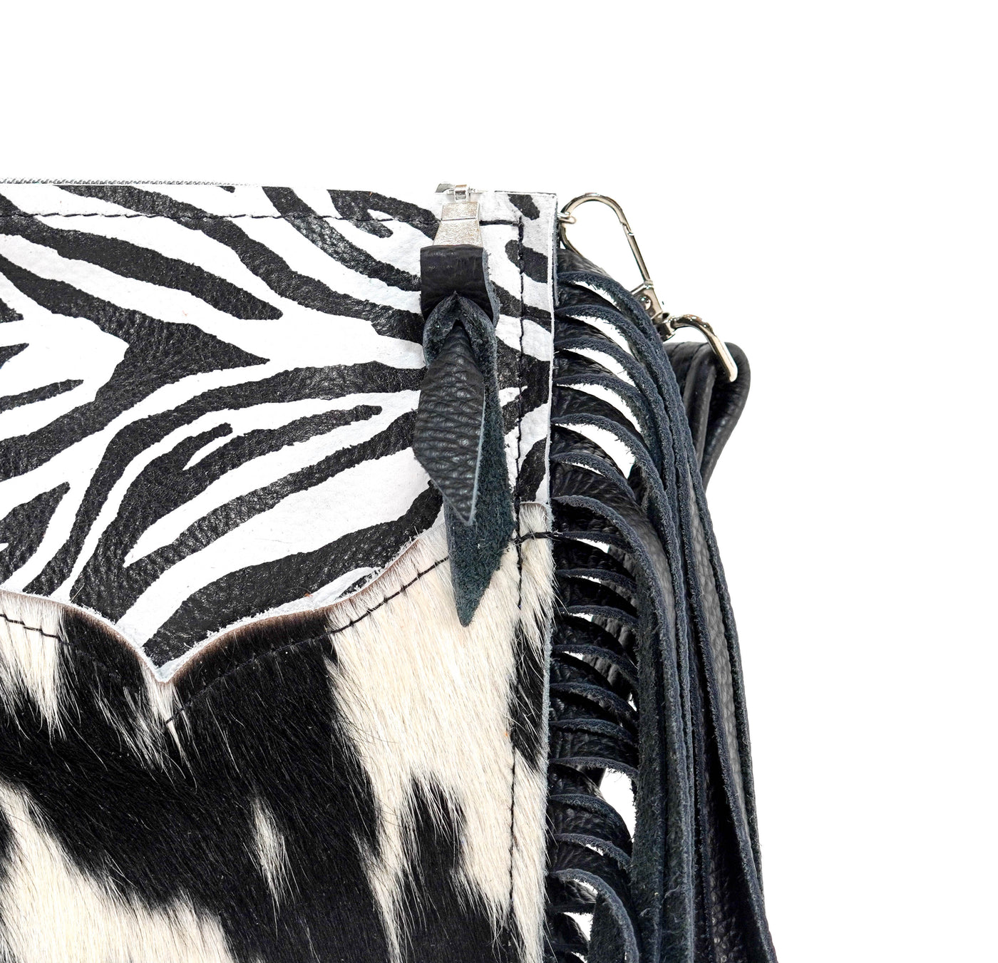Carrie - Black & White w/ Zebra Leather-Carrie-Western-Cowhide-Bags-Handmade-Products-Gifts-Dancing Cactus Designs