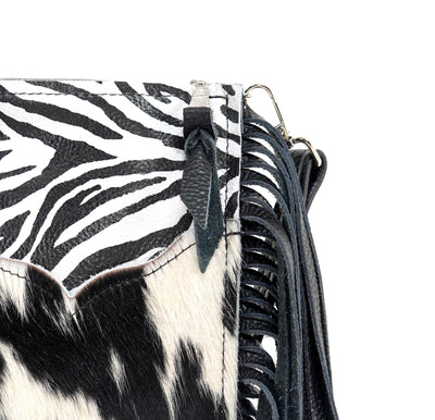 Carrie - Black & White w/ Zebra Leather-Carrie-Western-Cowhide-Bags-Handmade-Products-Gifts-Dancing Cactus Designs