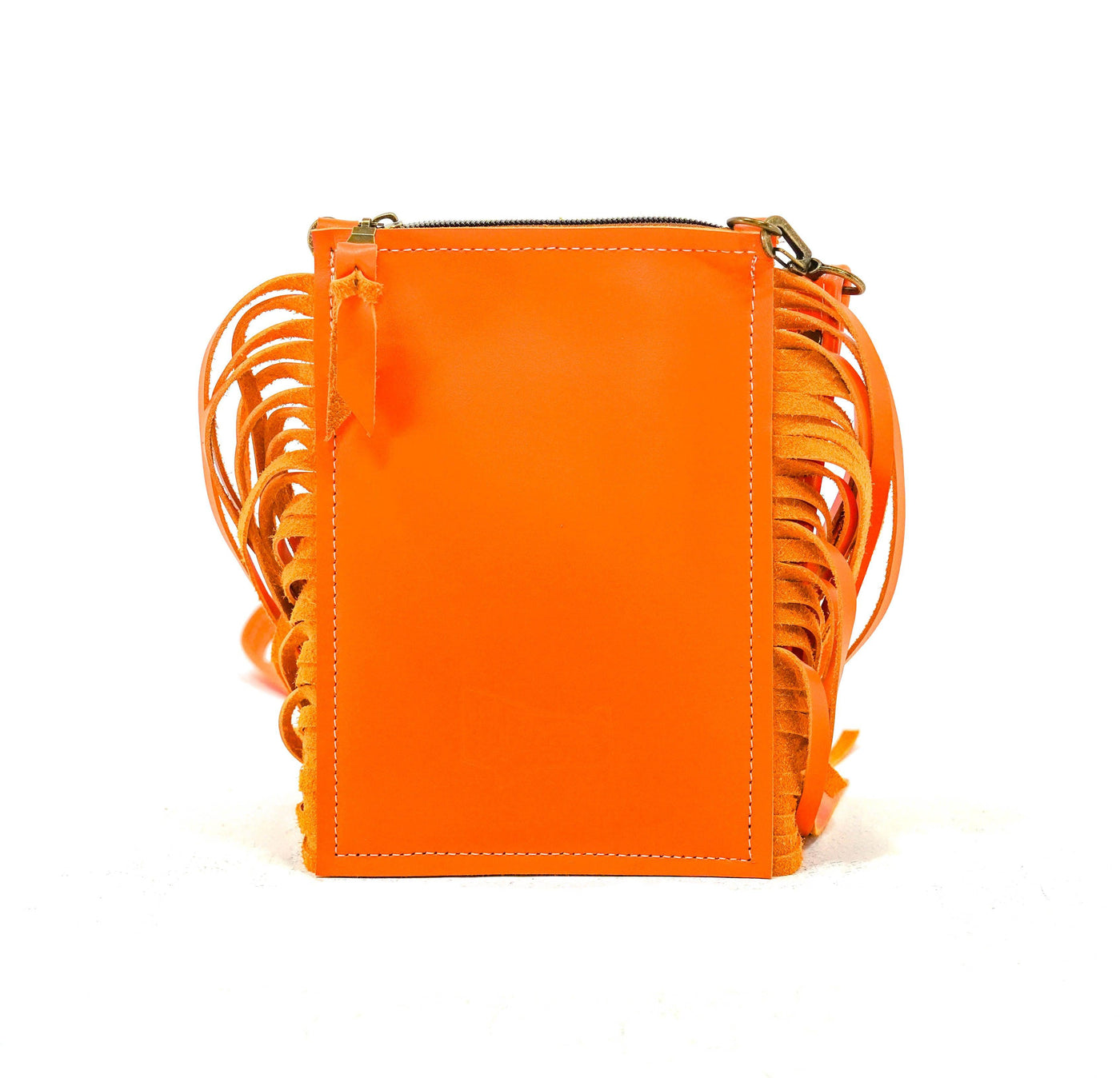 Carrie - Chocolate & White w/ Orange Leather-Carrie-Western-Cowhide-Bags-Handmade-Products-Gifts-Dancing Cactus Designs