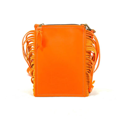 Carrie - Chocolate & White w/ Orange Leather-Carrie-Western-Cowhide-Bags-Handmade-Products-Gifts-Dancing Cactus Designs