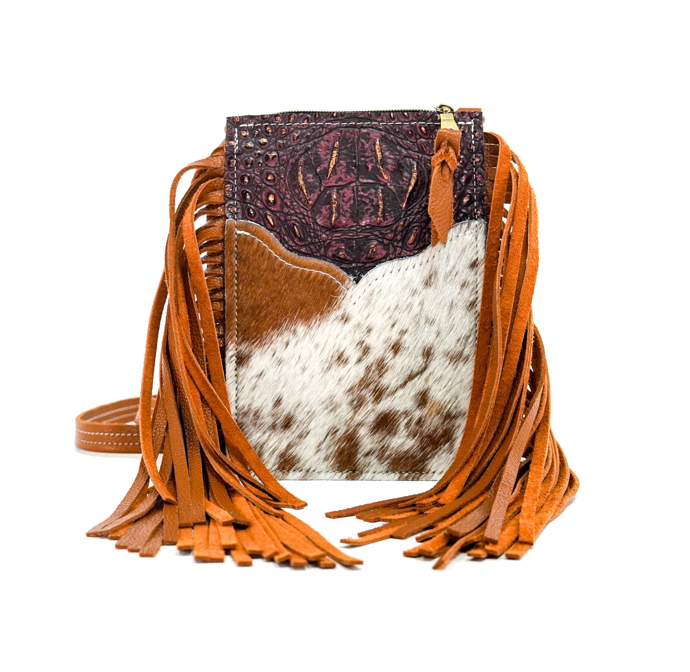 Carrie - Longhorn w/ Burgundy Croc-Carrie-Western-Cowhide-Bags-Handmade-Products-Gifts-Dancing Cactus Designs