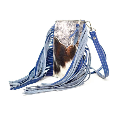 Carrie - Tricolor w/ Denim Driftwood-Carrie-Western-Cowhide-Bags-Handmade-Products-Gifts-Dancing Cactus Designs