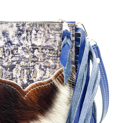 Carrie - Tricolor w/ Denim Driftwood-Carrie-Western-Cowhide-Bags-Handmade-Products-Gifts-Dancing Cactus Designs