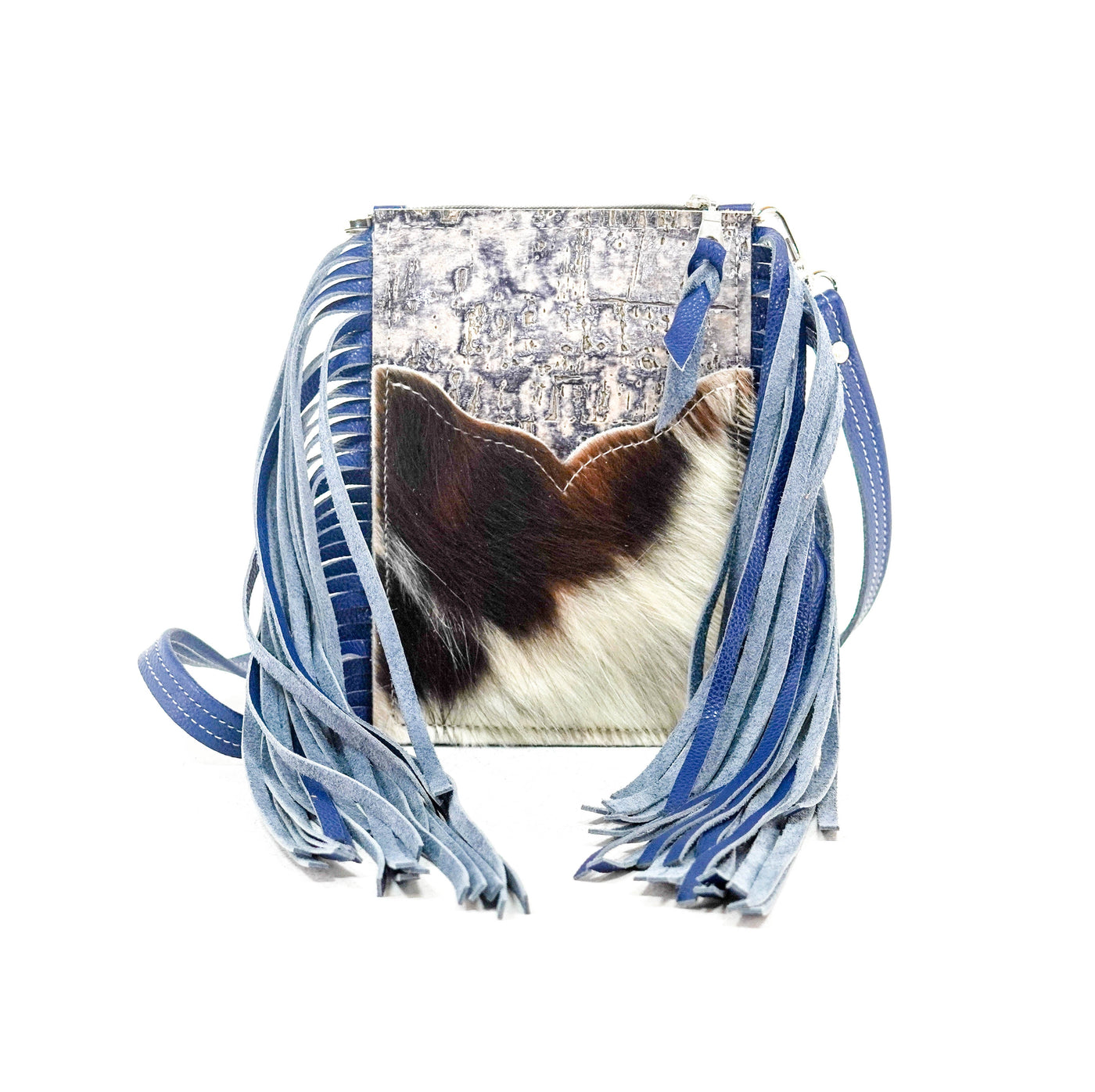 Carrie - Tricolor w/ Denim Driftwood-Carrie-Western-Cowhide-Bags-Handmade-Products-Gifts-Dancing Cactus Designs