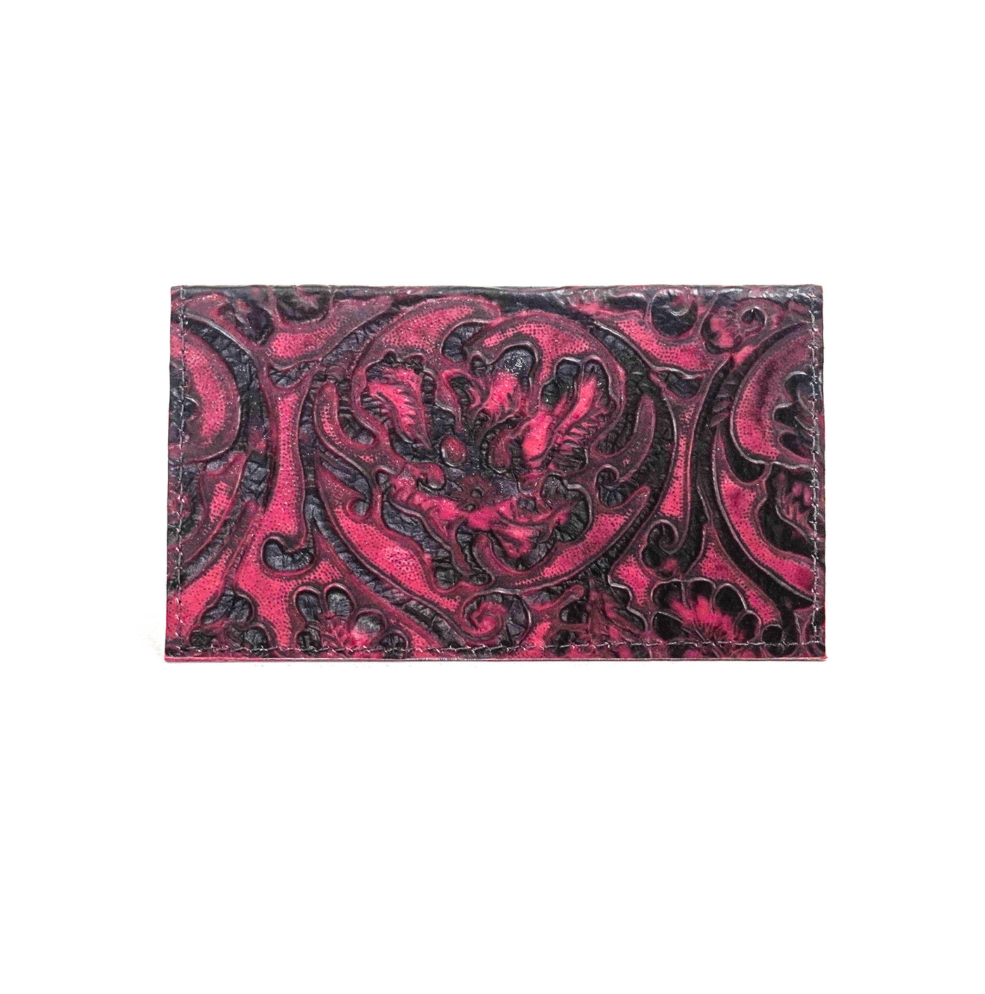 Checkbook Cover - All Embossed w/ Burgundy Tool-Checkbook Cover-Western-Cowhide-Bags-Handmade-Products-Gifts-Dancing Cactus Designs