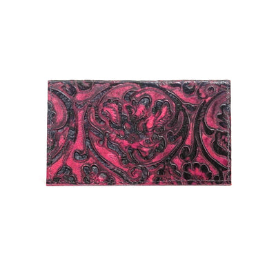 Checkbook Cover - All Embossed w/ Burgundy Tool-Checkbook Cover-Western-Cowhide-Bags-Handmade-Products-Gifts-Dancing Cactus Designs