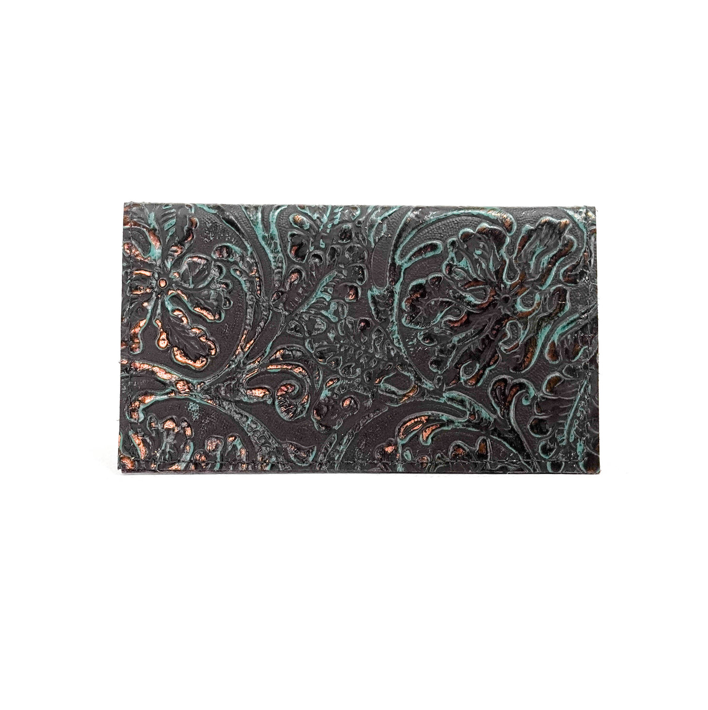 Checkbook Cover - All Embossed w/ Mint Chocolate Tool-Checkbook Cover-Western-Cowhide-Bags-Handmade-Products-Gifts-Dancing Cactus Designs