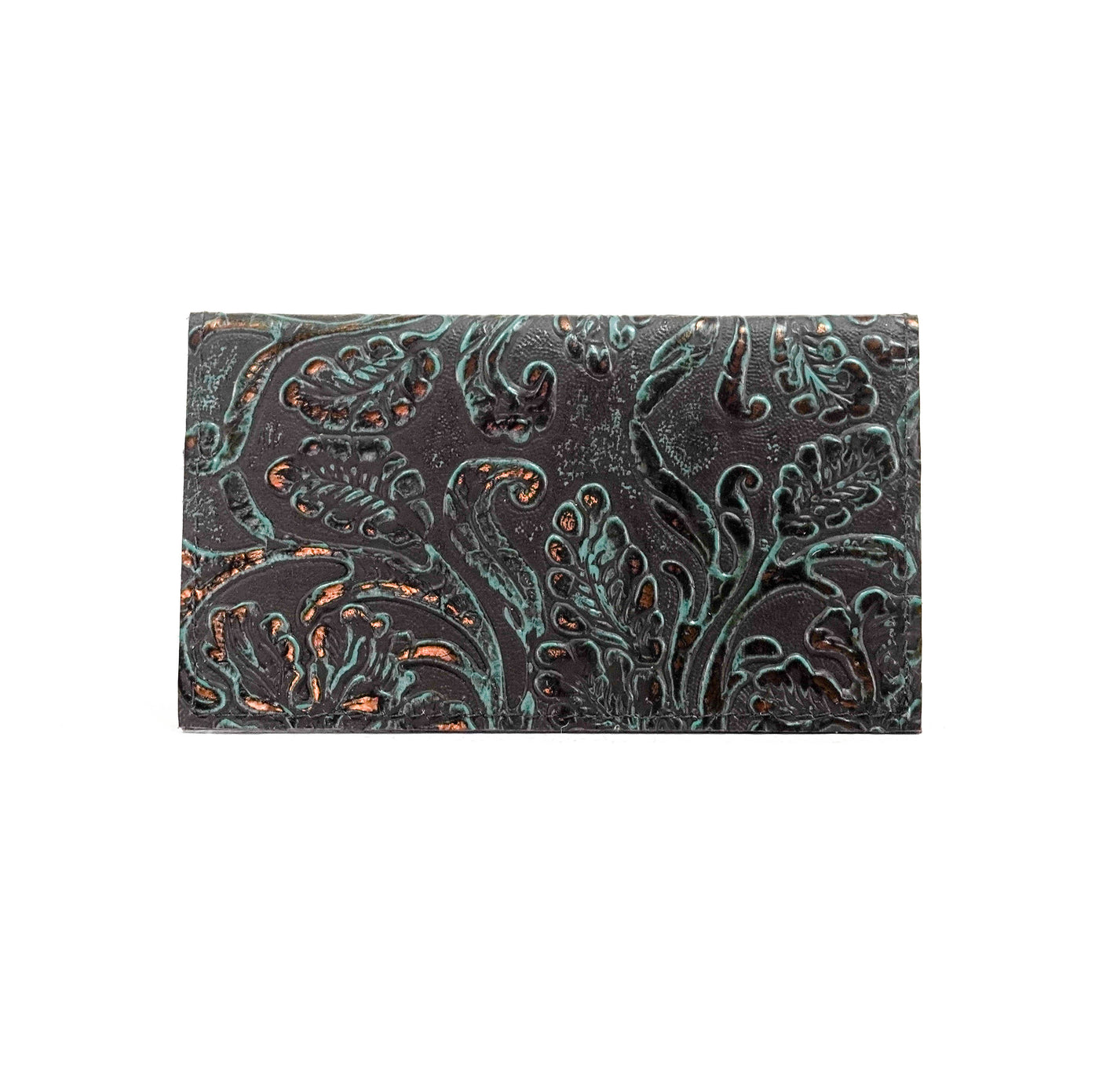 Checkbook Cover - All Embossed w/ Mint Chocolate Tool-Checkbook Cover-Western-Cowhide-Bags-Handmade-Products-Gifts-Dancing Cactus Designs