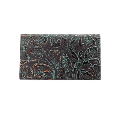 Checkbook Cover - All Embossed w/ Mint Chocolate Tool-Checkbook Cover-Western-Cowhide-Bags-Handmade-Products-Gifts-Dancing Cactus Designs
