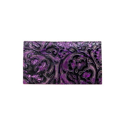 Checkbook Cover - All Embossed w/ Orchid Tool-Checkbook Cover-Western-Cowhide-Bags-Handmade-Products-Gifts-Dancing Cactus Designs