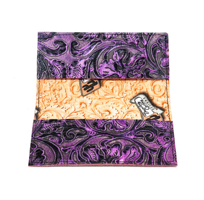 Checkbook Cover - All Embossed w/ Orchid Tool-Checkbook Cover-Western-Cowhide-Bags-Handmade-Products-Gifts-Dancing Cactus Designs