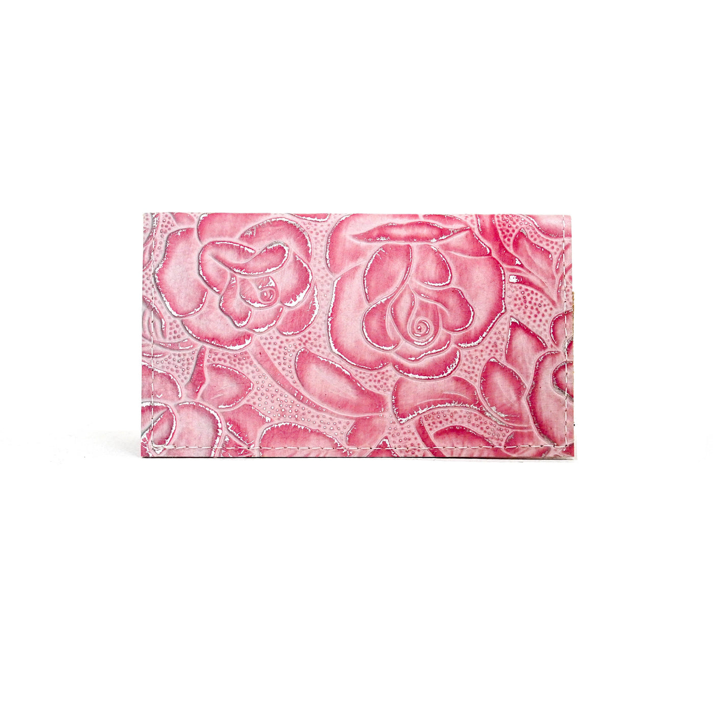 Checkbook Cover - All Embossed w/ Pink Roses-Checkbook Cover-Western-Cowhide-Bags-Handmade-Products-Gifts-Dancing Cactus Designs