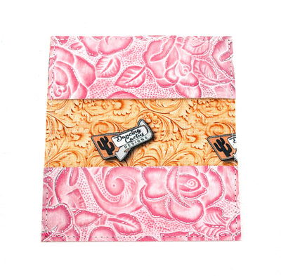Checkbook Cover - All Embossed w/ Pink Roses-Checkbook Cover-Western-Cowhide-Bags-Handmade-Products-Gifts-Dancing Cactus Designs