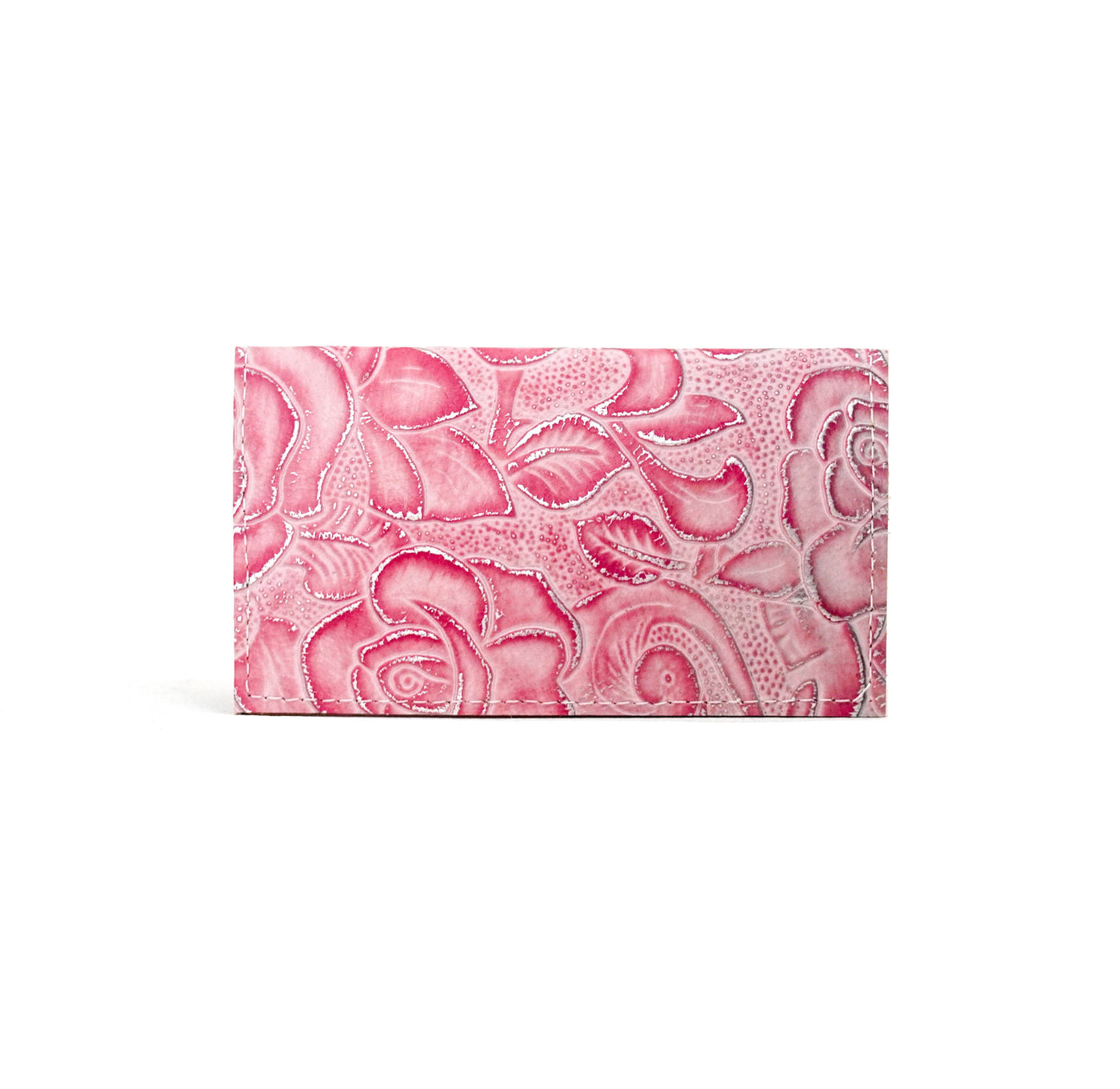 Checkbook Cover - All Embossed w/ Pink Roses-Checkbook Cover-Western-Cowhide-Bags-Handmade-Products-Gifts-Dancing Cactus Designs