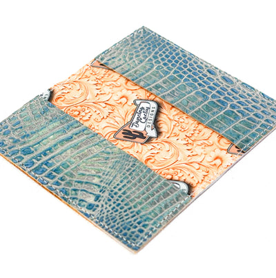 Checkbook Cover - Rainbow Acid w/ Mermaid Croc-Checkbook Cover-Western-Cowhide-Bags-Handmade-Products-Gifts-Dancing Cactus Designs