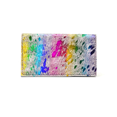 Checkbook Cover - Rainbow Acid w/ Navy Navajo-Checkbook Cover-Western-Cowhide-Bags-Handmade-Products-Gifts-Dancing Cactus Designs