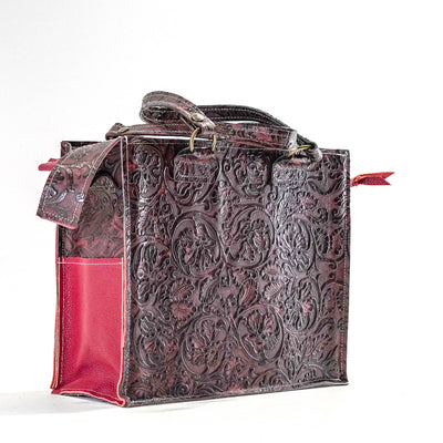 Clerk - All Embossed w/ Burgundy Tool-Clerk-Western-Cowhide-Bags-Handmade-Products-Gifts-Dancing Cactus Designs