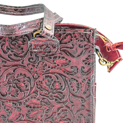 Clerk - All Embossed w/ Burgundy Tool-Clerk-Western-Cowhide-Bags-Handmade-Products-Gifts-Dancing Cactus Designs