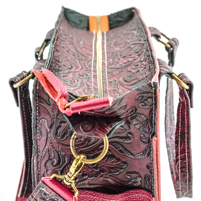 Clerk - All Embossed w/ Burgundy Tool-Clerk-Western-Cowhide-Bags-Handmade-Products-Gifts-Dancing Cactus Designs