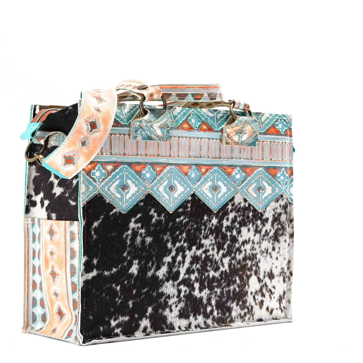 Clerk - Black & White w/ Mandarine Navajo-Clerk-Western-Cowhide-Bags-Handmade-Products-Gifts-Dancing Cactus Designs
