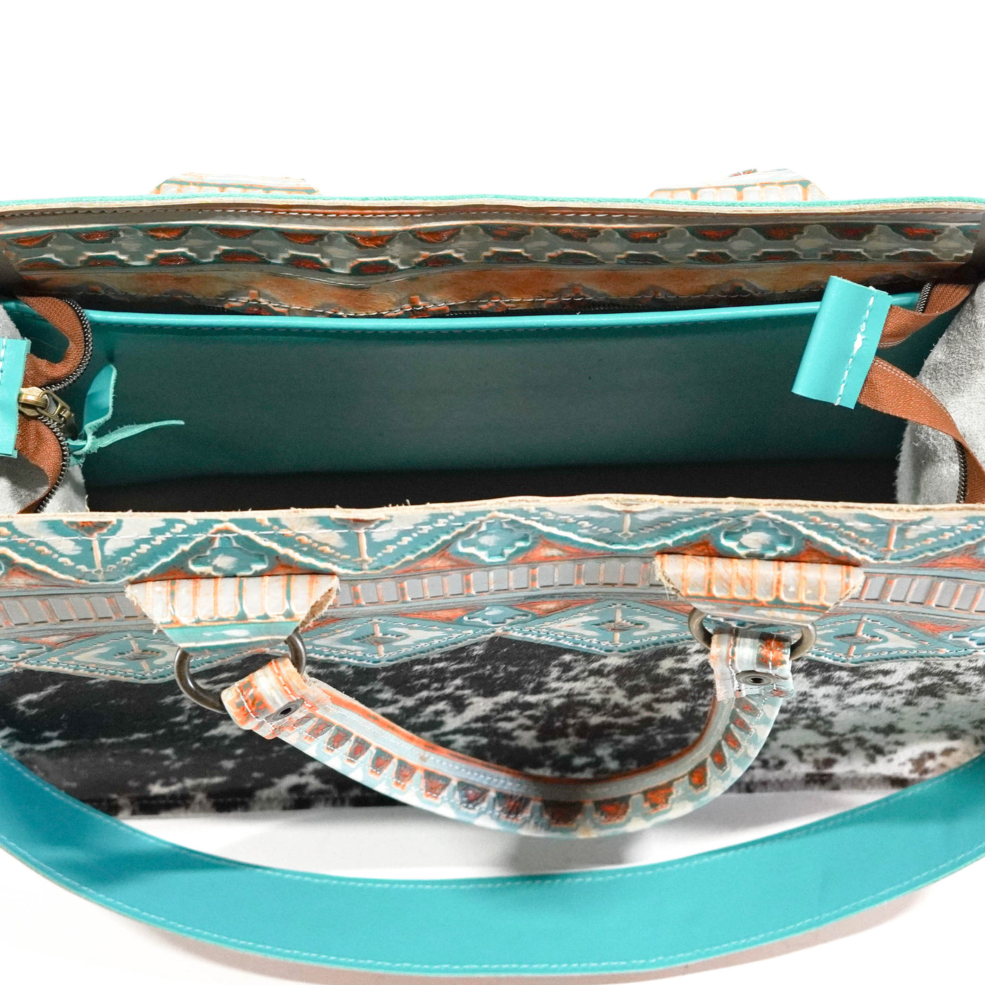 Clerk - Black & White w/ Mandarine Navajo-Clerk-Western-Cowhide-Bags-Handmade-Products-Gifts-Dancing Cactus Designs