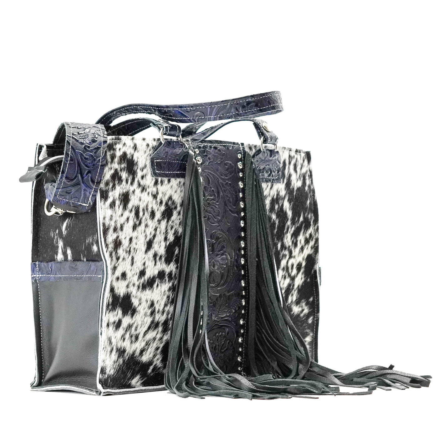Clerk - Black & White w/ Midnight Tool-Clerk-Western-Cowhide-Bags-Handmade-Products-Gifts-Dancing Cactus Designs