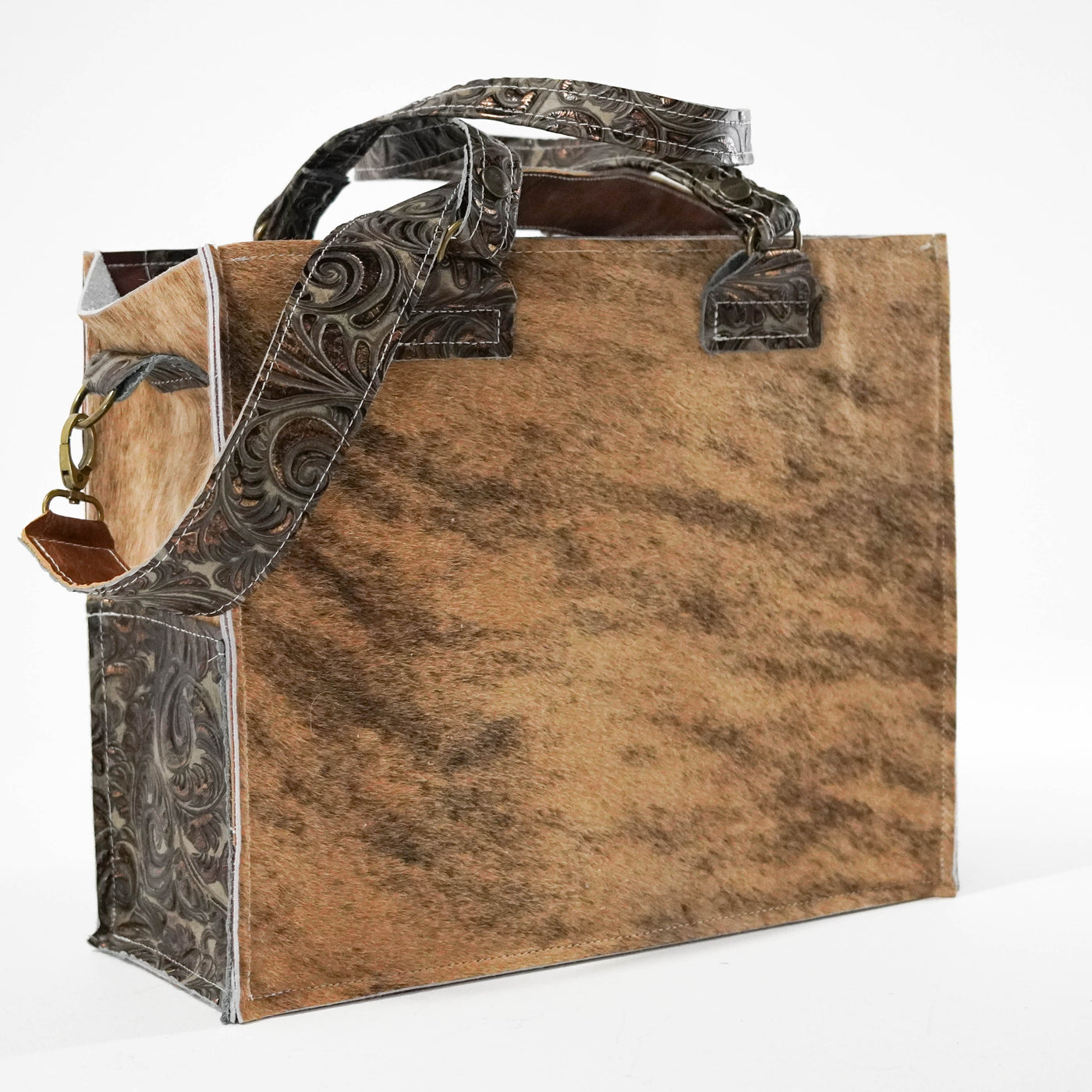 Clerk - Brindle w/ Bronzed Caracole-Clerk-Western-Cowhide-Bags-Handmade-Products-Gifts-Dancing Cactus Designs