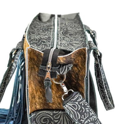Clerk - Brindle w/ Slate Caracole-Clerk-Western-Cowhide-Bags-Handmade-Products-Gifts-Dancing Cactus Designs
