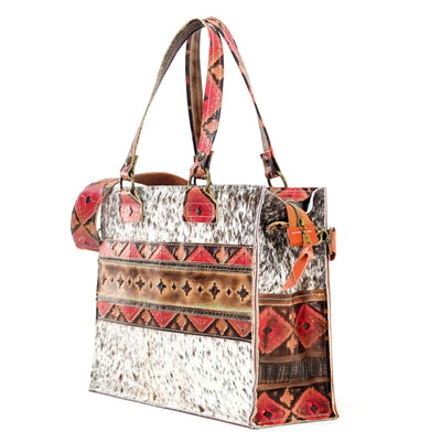 Clerk - Chocolate & White w/ Santa Fe Navajo-Clerk-Western-Cowhide-Bags-Handmade-Products-Gifts-Dancing Cactus Designs