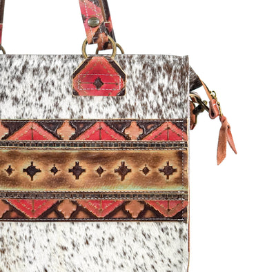 Clerk - Chocolate & White w/ Santa Fe Navajo-Clerk-Western-Cowhide-Bags-Handmade-Products-Gifts-Dancing Cactus Designs