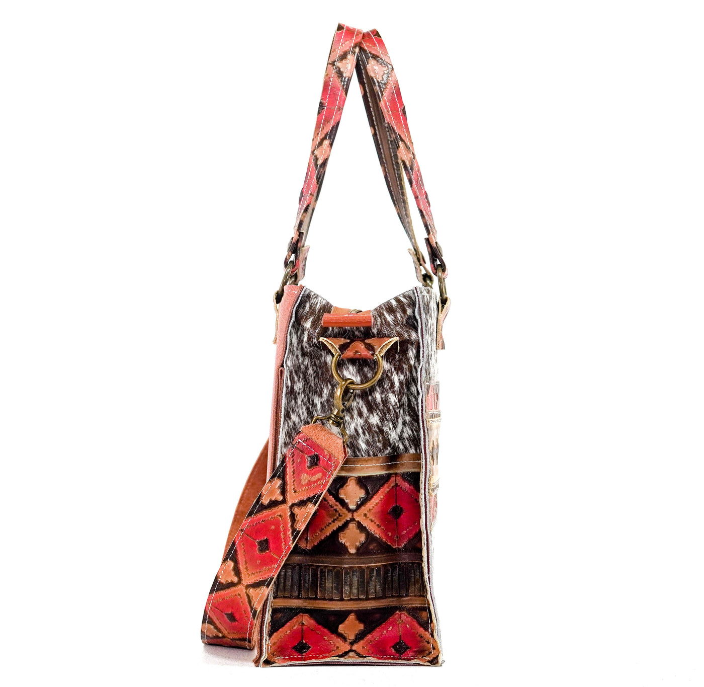 Clerk - Chocolate & White w/ Santa Fe Navajo-Clerk-Western-Cowhide-Bags-Handmade-Products-Gifts-Dancing Cactus Designs