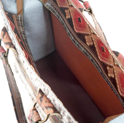 Clerk - Chocolate & White w/ Santa Fe Navajo-Clerk-Western-Cowhide-Bags-Handmade-Products-Gifts-Dancing Cactus Designs