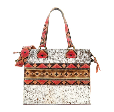 Clerk - Chocolate & White w/ Santa Fe Navajo-Clerk-Western-Cowhide-Bags-Handmade-Products-Gifts-Dancing Cactus Designs