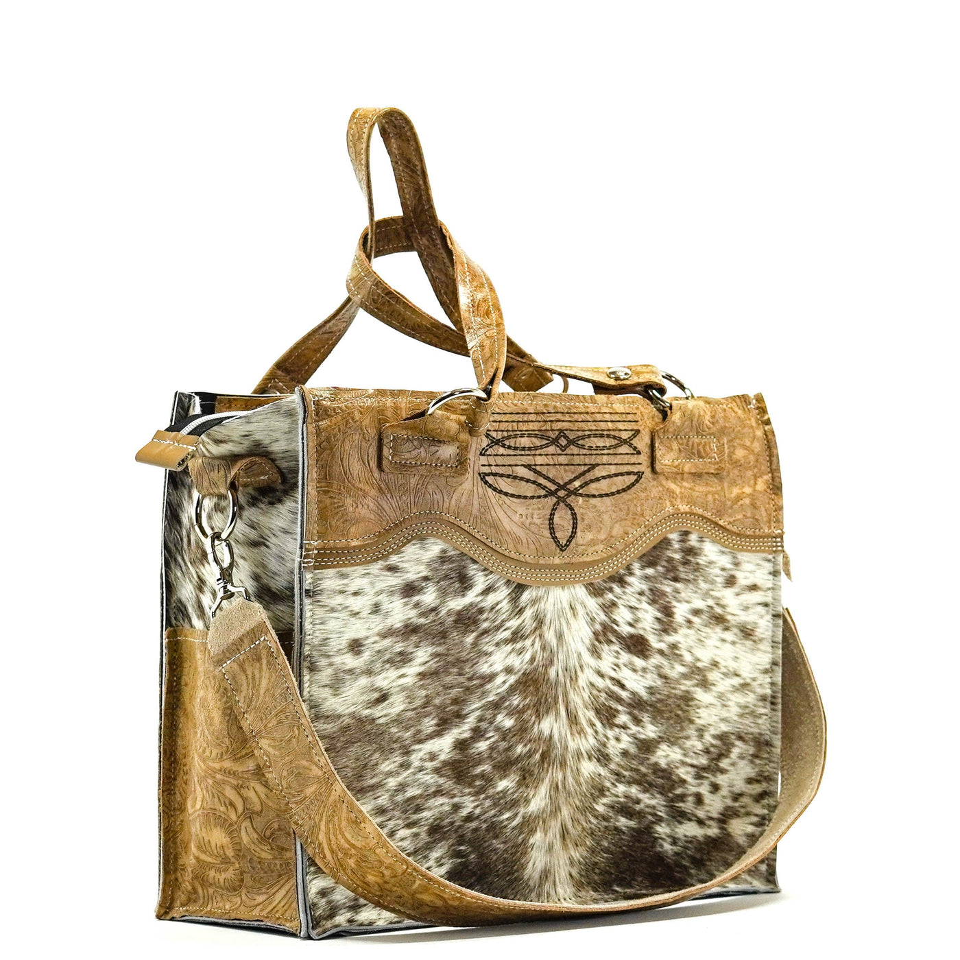 Clerk - Chocolate & White w/ Toasted Sesame Tool-Clerk-Western-Cowhide-Bags-Handmade-Products-Gifts-Dancing Cactus Designs