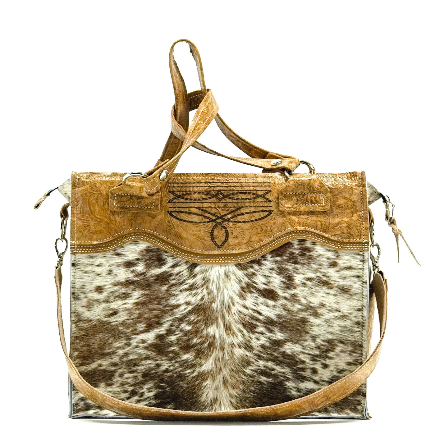 Clerk - Chocolate & White w/ Toasted Sesame Tool-Clerk-Western-Cowhide-Bags-Handmade-Products-Gifts-Dancing Cactus Designs